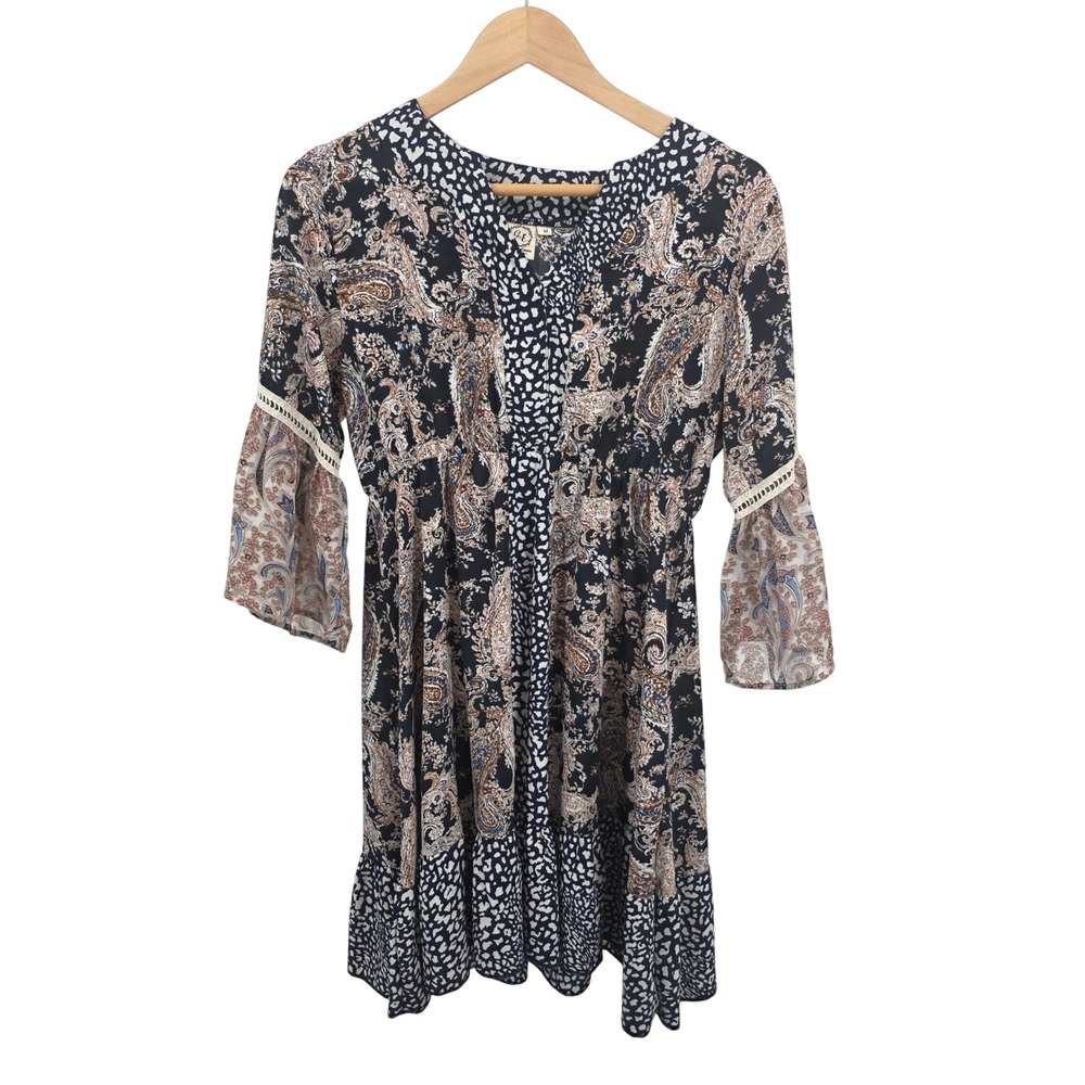 Grace & Emma Women's Paisley Print Bell Sleeve Dress Bohemian‎ Medium